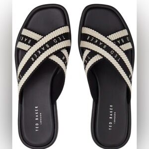 TED BAKER Black and Cream Cross Strap Sandals (NWT)
